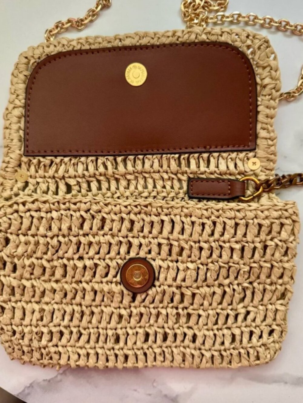 YSL Saint Laurent Beige Raffia mini bag with Gold Chain wristlet pouch - Picture 3 of 9